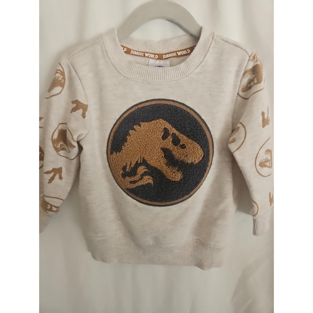 Jurassic World Toddler Boys 18M T-Rex Chenille Sweatshirt Oatmeal Dinosaur
